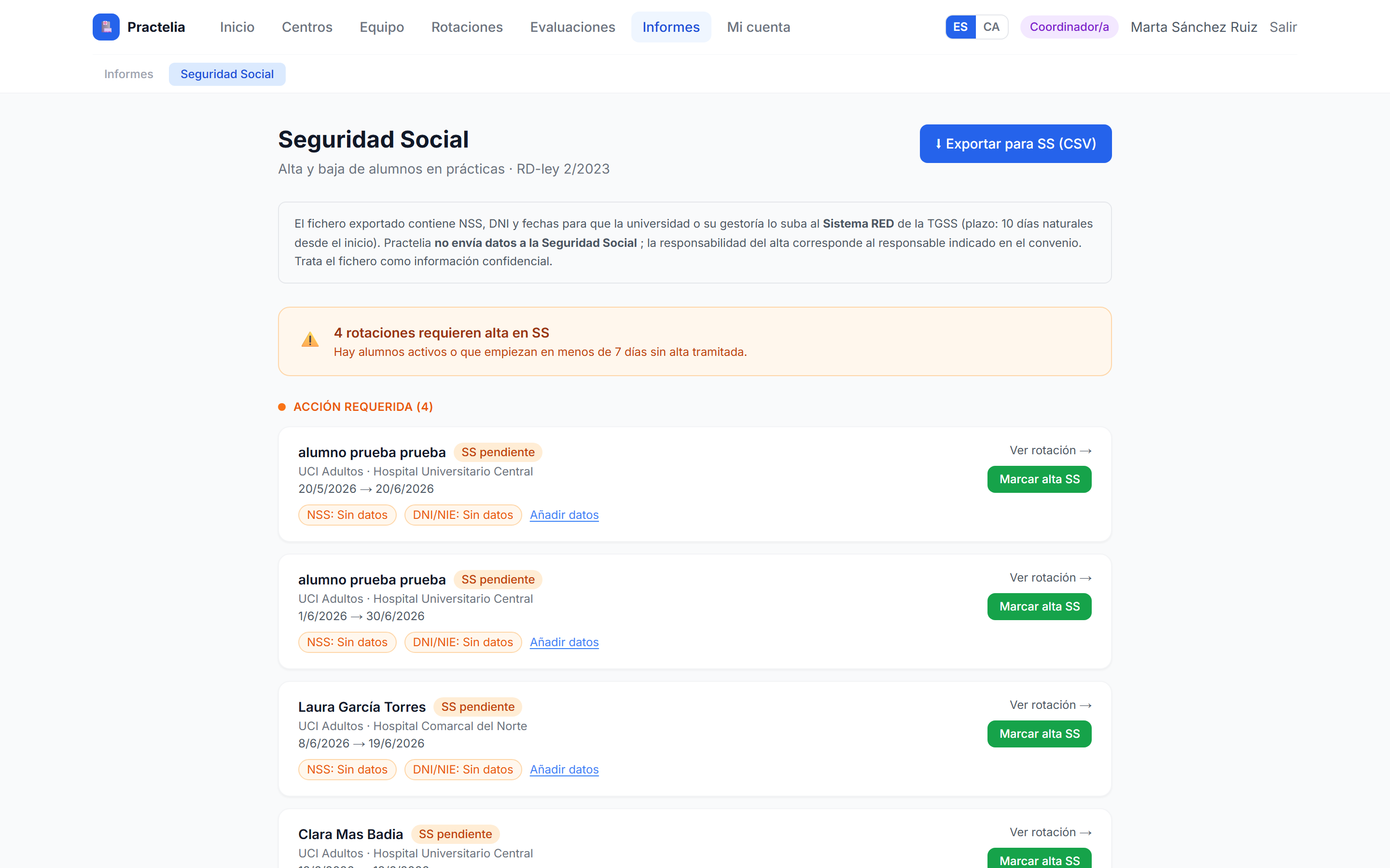 Captura de Practelia: Seguridad Social